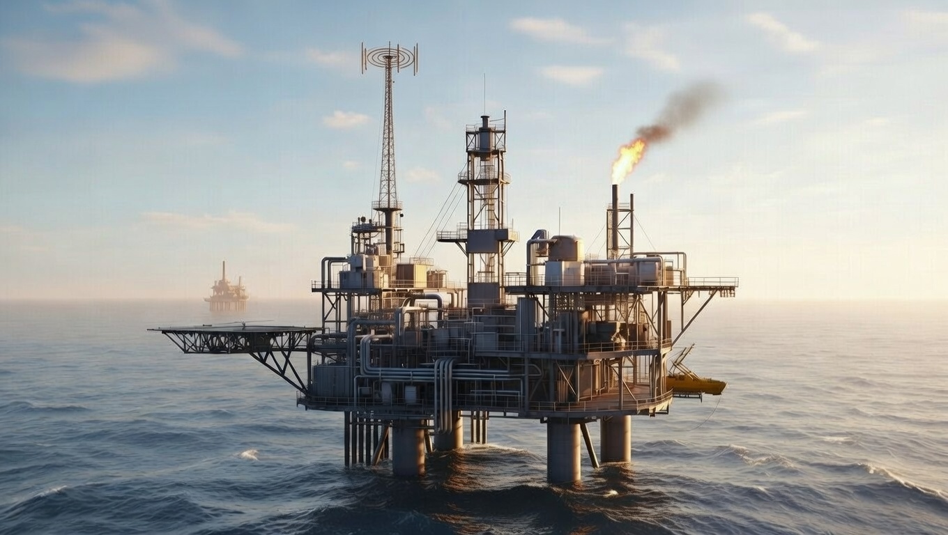 Offshore oil platform with navigation beacon